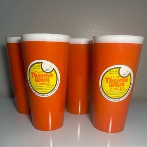 4 NEW THERM-O-WARE Vintage Insulated Drinking Tumblers Glasses Orange 12oz
